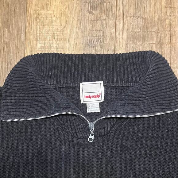 VTG Body Equip Zip Neck Heavy Knit Ramie Cotton Sweater XL Black Boxy Oversized - Picture 3 of 6